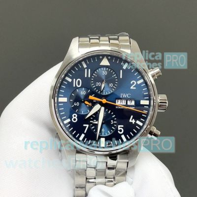 Swiss Copy IWC Schaffhausen Pilot's Spitfire Chronograph Blue Face Stainless Steel Watch 